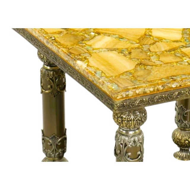 Metal Mid 20th C. Hollywood Regency Resin Embedded Stone, Mother of Pearl Table Set For Sale - Image 7 of 9