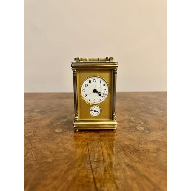Metal Antique Victorian Brass Carriage Clock with an Alarm, 1890 For Sale - Image 7 of 7