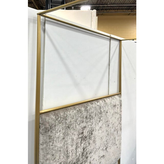 Original retail $22,197, stylish Baker Modern Taupe Crushed Velvet and Sati Brass Phillipa Q Canopy Queen Bed, showroom...