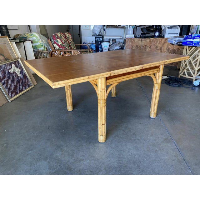 Mid Century Rattan and Mahogany Expandable Dining Table For Sale - Image 4 of 13