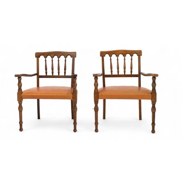 Animal Skin Set of Vintage Leatherette and Wood Armchairs For Sale - Image 7 of 7