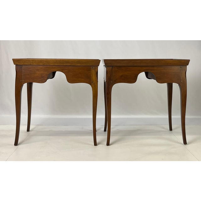 Brown Pair of Vintage Baker Furniture French Country Side Tables With Candle Slides For Sale - Image 8 of 17