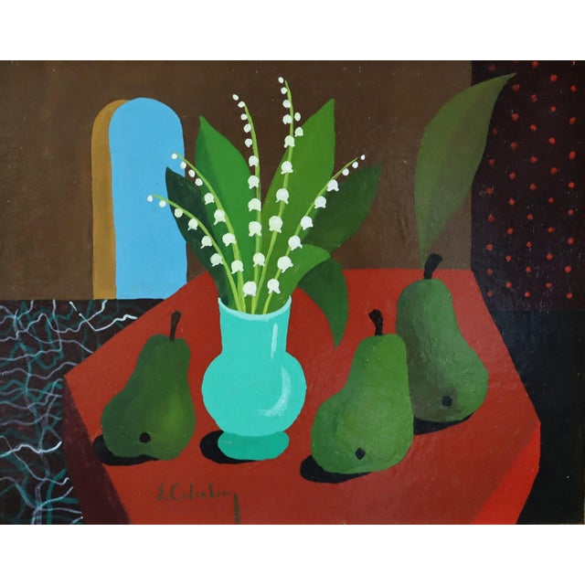 Mid-Century Modern 'Lily of the Valley With Pears' Vintage Original Still Life Oil Painting by Swedish Artist Eric Cederberg (1897-1984), Framed For Sale - Image 10 of 12