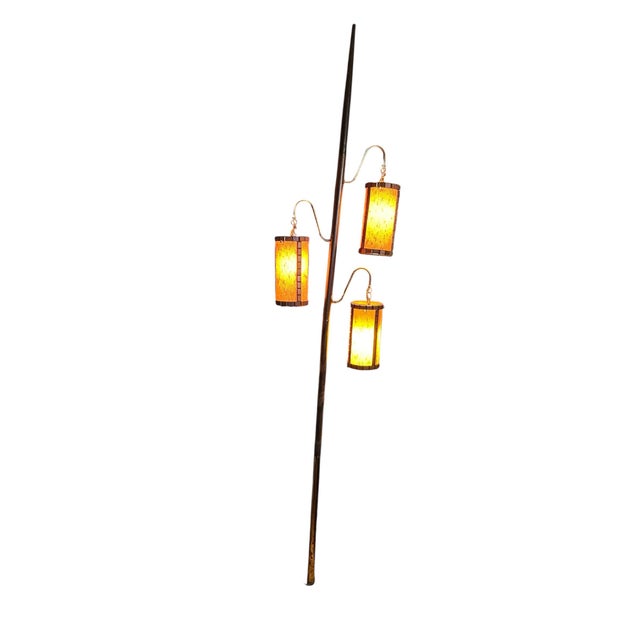 1960s Mid-Century Modern 1960s 3-Light Tension Pole Lamp With Amber Lantern Shades For Sale - Image 5 of 8