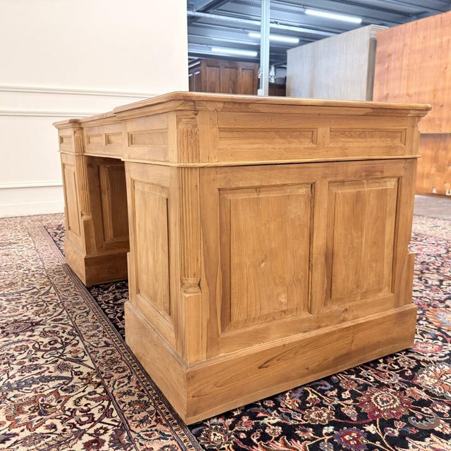 Brown English Teak Desk with Brown Leather Top For Sale - Image 8 of 18