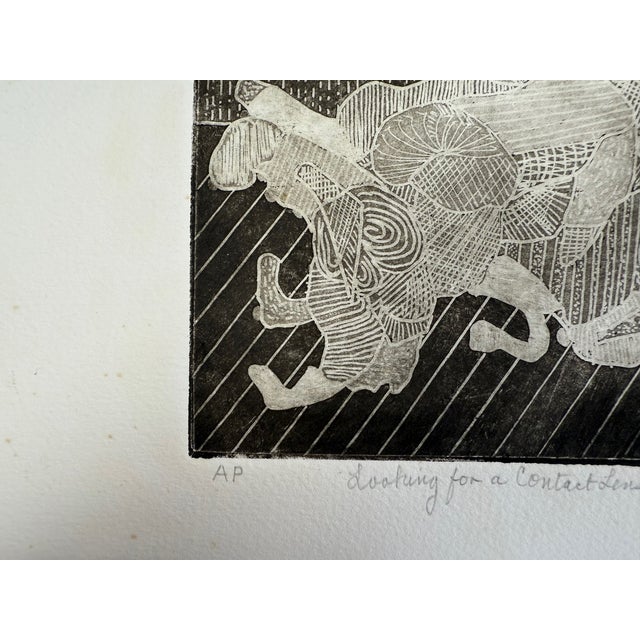 Late 20th Century "Looking for a Contact Lens", Abstract Expressionist, Woodblock Print, Artist Stanley J. Krupa For Sale - Image 5 of 9