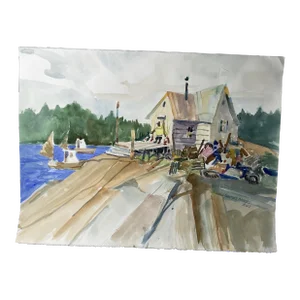 1980s Expressionist Maine Landscape Watercolor Painting by Sanford Brooks