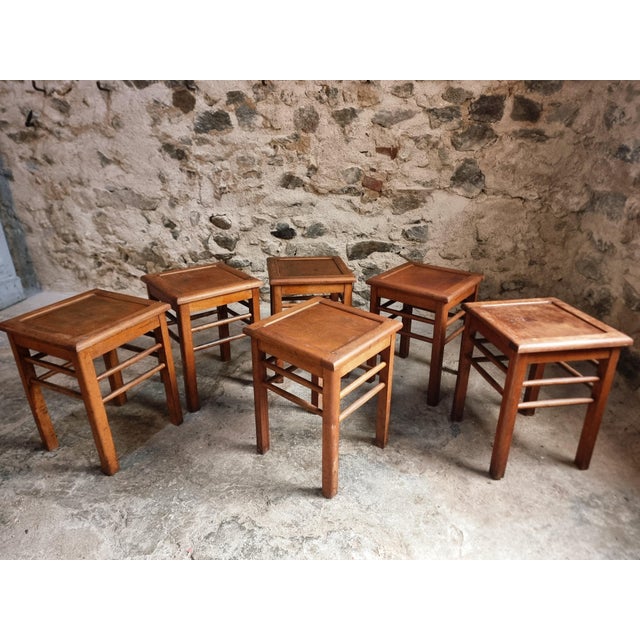 Vintage Workshop Stools in Beech Wood, 1930s, Set of 6 For Sale - Image 11 of 14