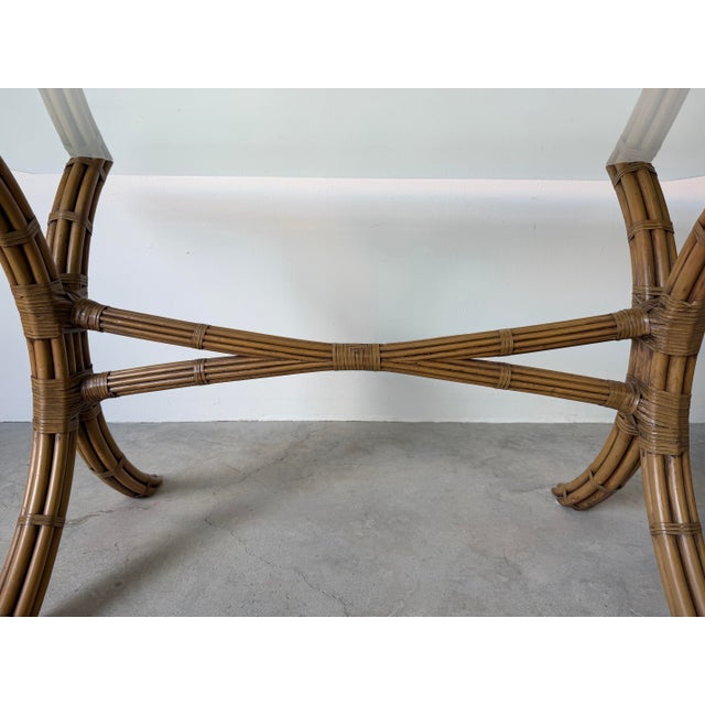Vintage Coastal Organic McGuire - Style Rattan and Leather Dining Table With Glass Top For Sale - Image 9 of 12