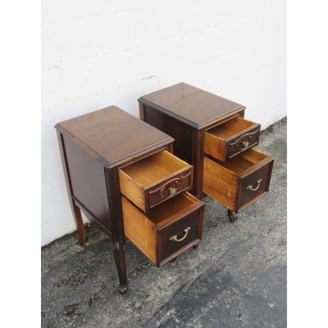 Early 1900s Carved Tall Narrow Nightstands End Side Bedside Tables a Pair 6085 For Sale - Image 10 of 18