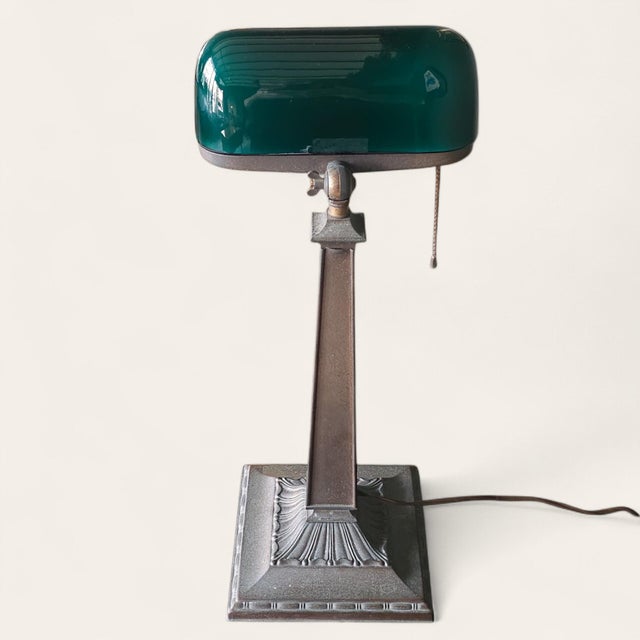 American Early 20th Century American Emeralite Cased Glass Desk Lamp For Sale - Image 3 of 6