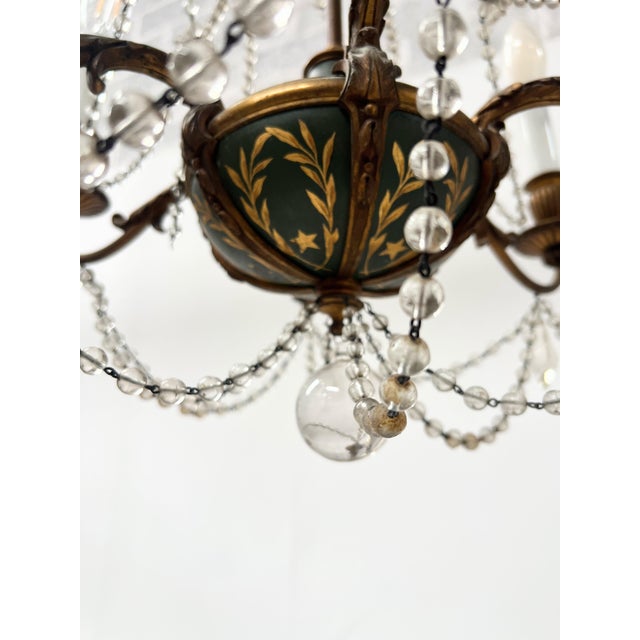 Louis XVI Glass Chandelier with Pearl Garland and Painted Sheet Metal For Sale - Image 4 of 18