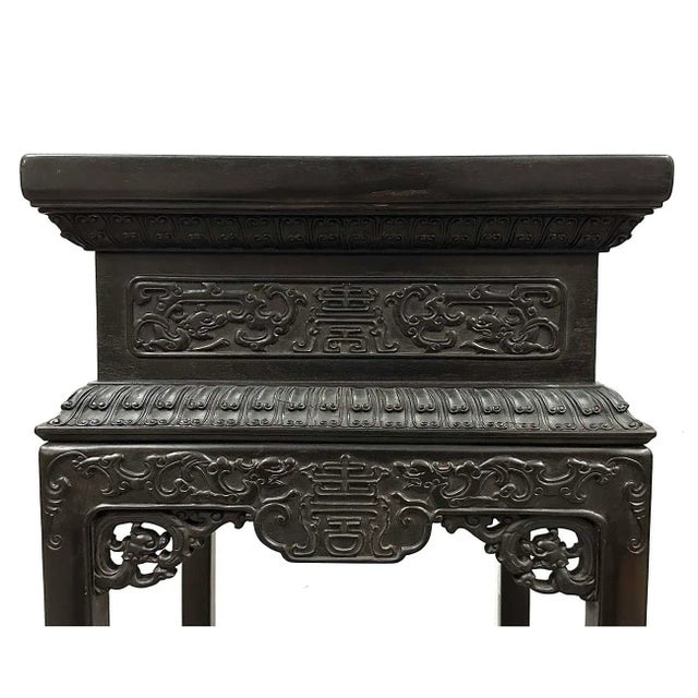 VERY RARE, MARVELOUS, ANTIQUE Chinese Hardwood carved dragon stands. Extraordinary angular hardwood table stand raised on...