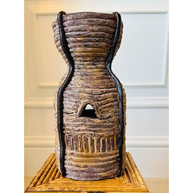 Vintage Signed Coiled Terracotta Vase With Piercings and Glazed Brown Accents For Sale In Los Angeles - Image 6 of 13
