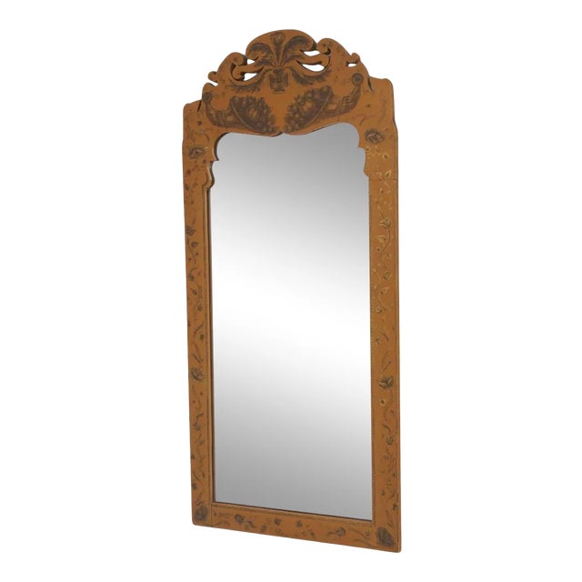 Vintage Italian Painted and Ink Decorated Narrow Mirror Mustard Color For Sale