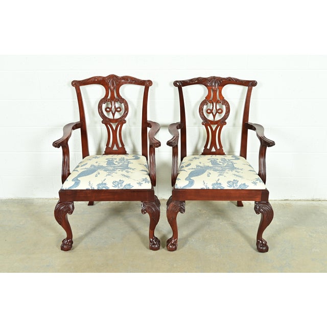 An outstanding pair of Chippendale or Georgian style armchairs or dining captain chairs By Baker Furniture USA, Late 20th...