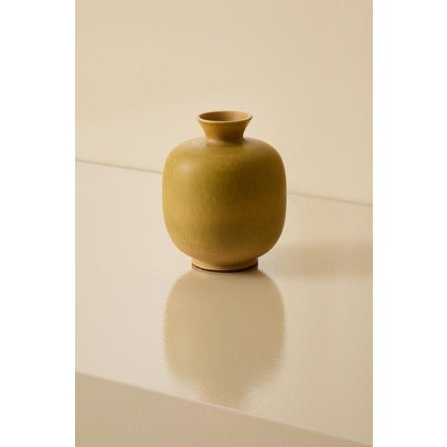 Unique, handmade, 1963. Stamped. Produced by Gustavsberg, Sweden. Fantastic glaze in yellow/green tones. Measures: Height...