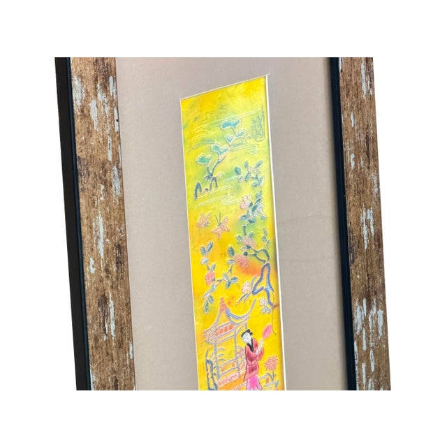 Vintage Yellow Scenery Embroidered Rectangular Framed Wall Art D For Sale - Image 12 of 13