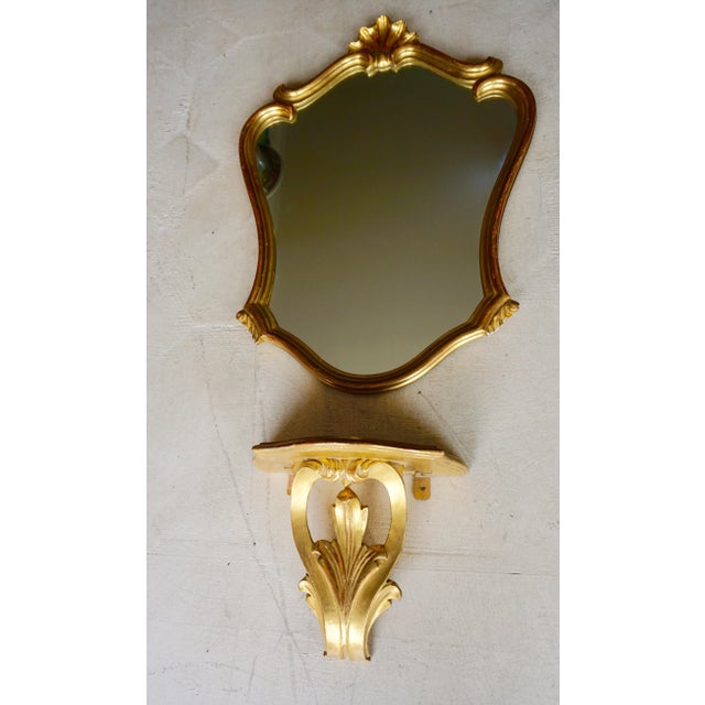 Vintage Hollywood Regency Gilt Wall Mirror With Matching Console Shelf For Sale - Image 10 of 11