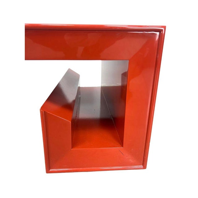 Mid-Century Modern James Mont Style Red Lacquer Coffee Table With Greek Key Base For Sale - Image 3 of 5