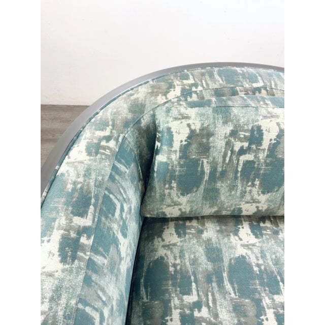 Original Retail $7000, stylish Caracole Couture Modern Abstract Ice Breaker Club Chair, abstract teal, ivory, and taupe,...
