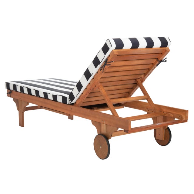 Modern Newport Chaise Lounge Chair with Side Table, Natural/Black Stripe Cushion For Sale - Image 3 of 11