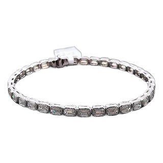 6.54 Ct Emerald Cut East-West Bezel Set Tennis Bracelet For Sale