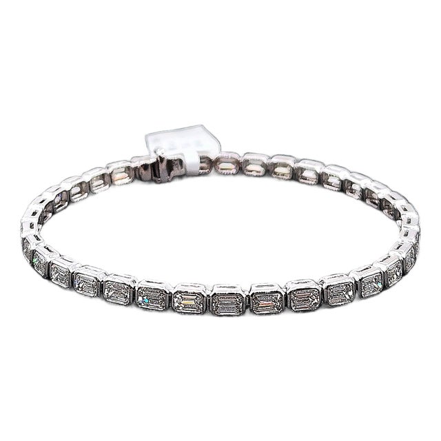 6.54 Ct Emerald Cut East-West Bezel Set Tennis Bracelet For Sale