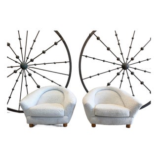 Pair of Vintage 1950s French-Style Plush Ivory Lounge Chairs After Royere For Sale