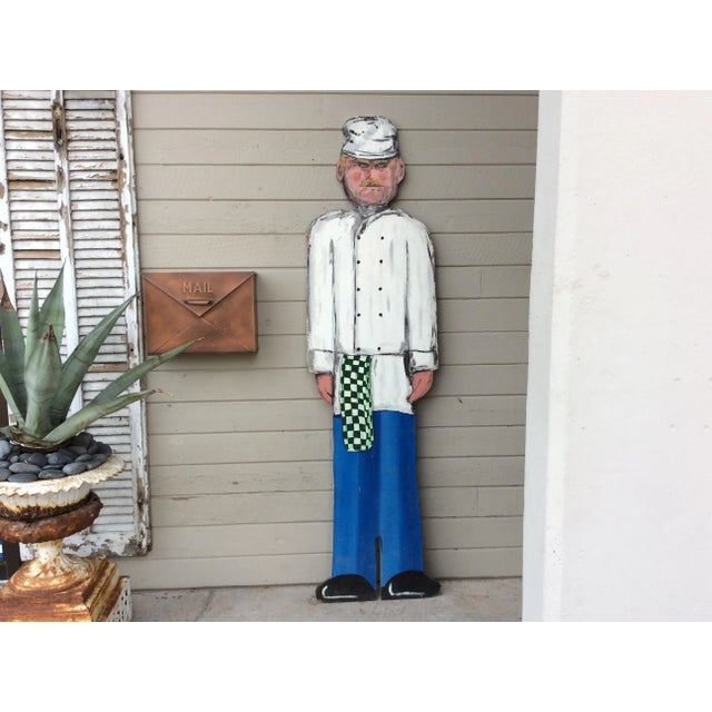 Late 20th Century Vintage Late 20th Century French Wood Painted Two Sided Chef Sign For Sale - Image 5 of 13