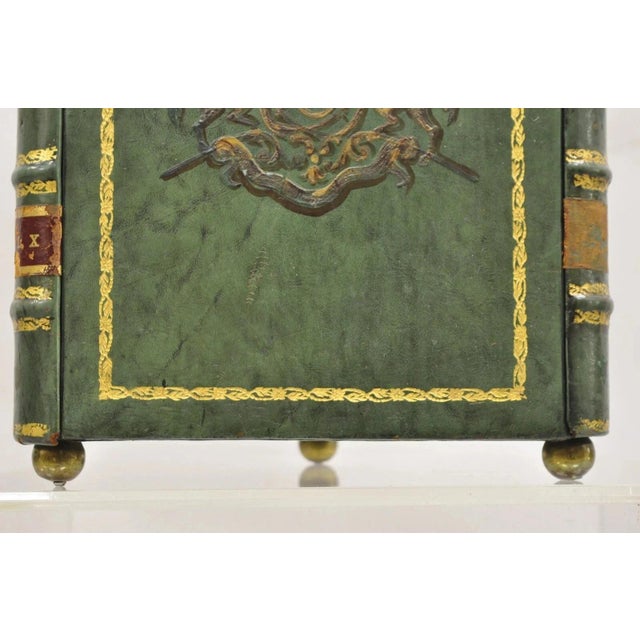 Vintage Italian Regency Green Leather Triangular Book Form Wastebasket Trash Can For Sale - Image 12 of 12