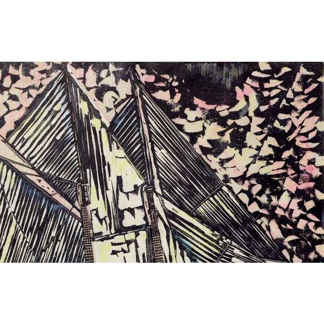 1960s "Schooner + Doryman" First Edition Hand-Colored Woodblock Print by Byron Randall For Sale - Image 5 of 7