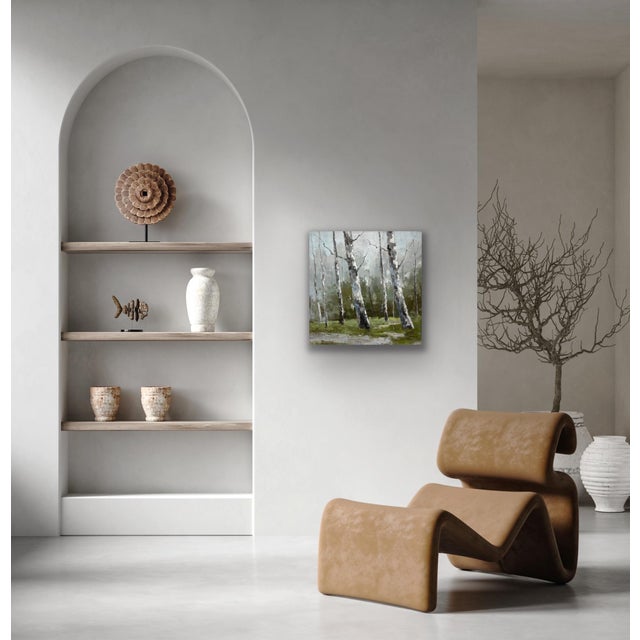 2020s Birch Tree Impressionistic Landscape Original Oil Painting For Sale - Image 5 of 11