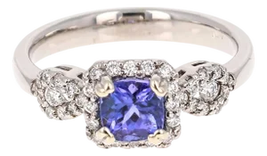 1.10 Carat Tanzanite Diamond 14 Karat White Gold Promise Ring, Size 6