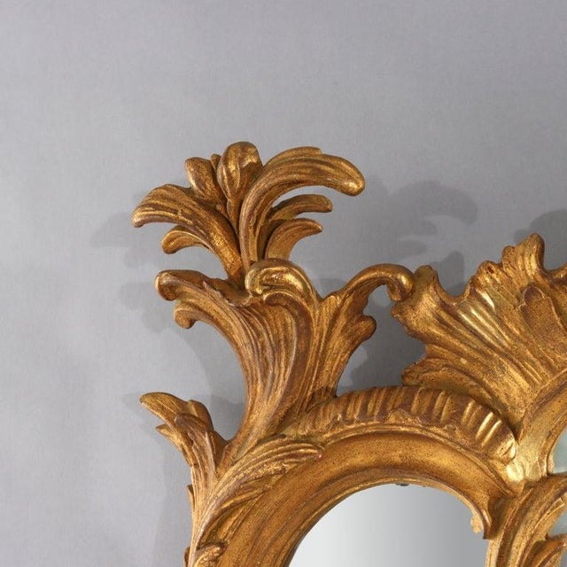 French Large 58" French Louis XIV Foliate Carved Gilt Wood Triptych Mantle Mirror C1890 For Sale - Image 3 of 8