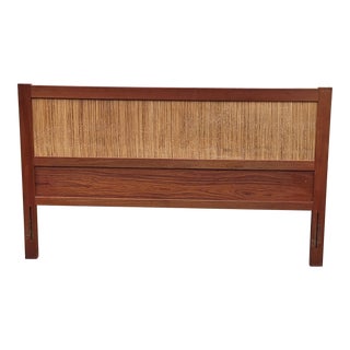 Mid-Century Double Sided Danish Teak and Rush Queen Size Headboard For Sale