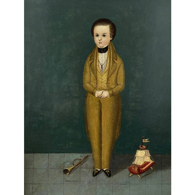 Lot Of 5 American School Folk Art Oil On Canvas Paintings. Each painting represents a different child along with various...