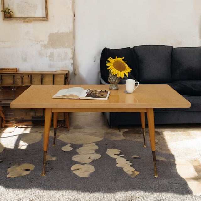 Mid-Century Modern Coffee Table in Maple Veneer and Beech with Brass Legs, Germany, 1960s For Sale - Image 4 of 10