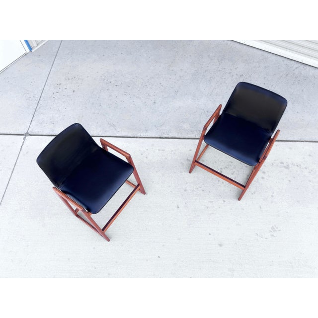 Orange 1960s Danish Modern Teak Barstool Set of 4 For Sale - Image 8 of 12