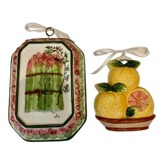 2000s Asparagus & Citrus Ceramic Mold/Wall Decor- Set of 2 For Sale