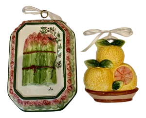 2000s Asparagus & Citrus Ceramic Mold/Wall Decor- Set of 2