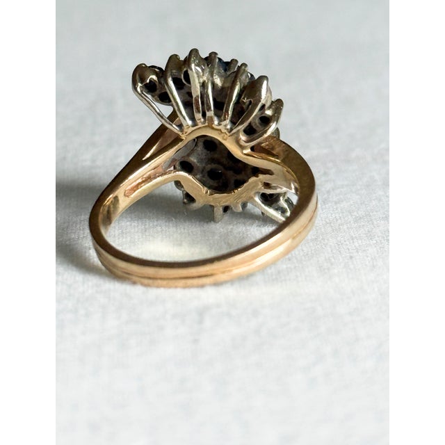 Victorian Vintage 14k Yellow Gold Victorian Revival Sapphire & Diamond Waterfall Cluster Ring, Size 7.25 For Sale - Image 3 of 9