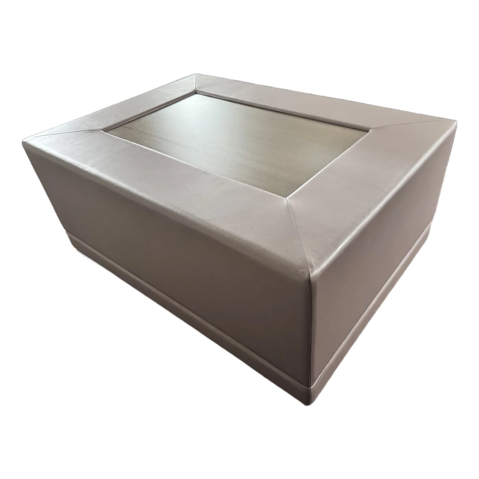 Custom Ottoman on Wheels With Walnut Insert | Chairish