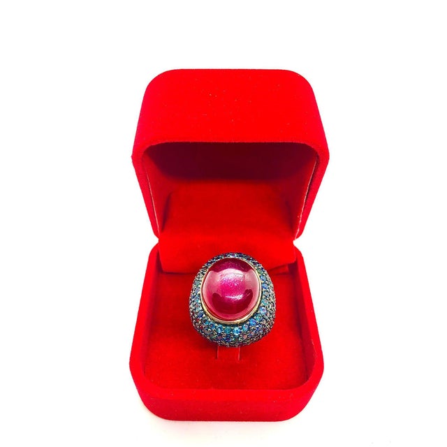 Bochic “Orient” Vintage Ruby & Blue Sapphire Ring Set In 18 K Gold & Silver For Sale - Image 12 of 12