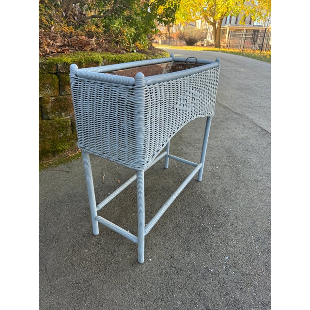 Victorian Antique Wicker Plant Stand in Blue Paint For Sale - Image 3 of 6
