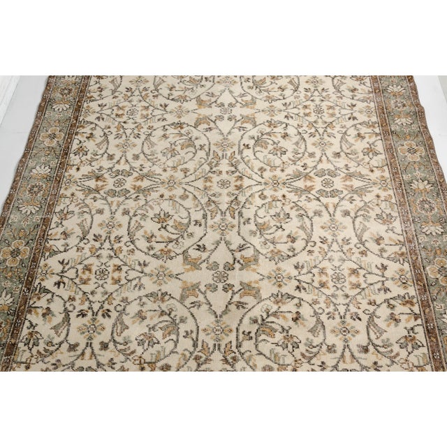 Beige 1950s Beige Handknotted Floral Carpet For Sale - Image 8 of 10