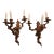 Antique Art Nouveau Pair Heavy Cast Gilt Brass 3 Light Wall Sconces With Aged Patina For Sale