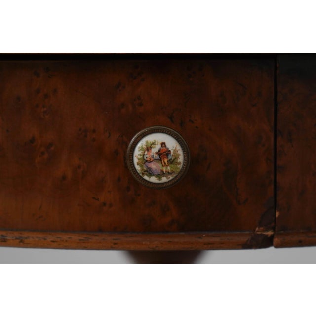 Round Burl Walnut & Mahogany 1 Drawer Pedestal Table For Sale In Philadelphia - Image 6 of 17