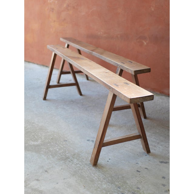 Vintage Farm Benches, 1950s, Set of 2 For Sale - Image 4 of 12