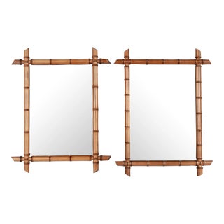 Pair of French Faux Bamboo Cherry Wood Mirrors For Sale